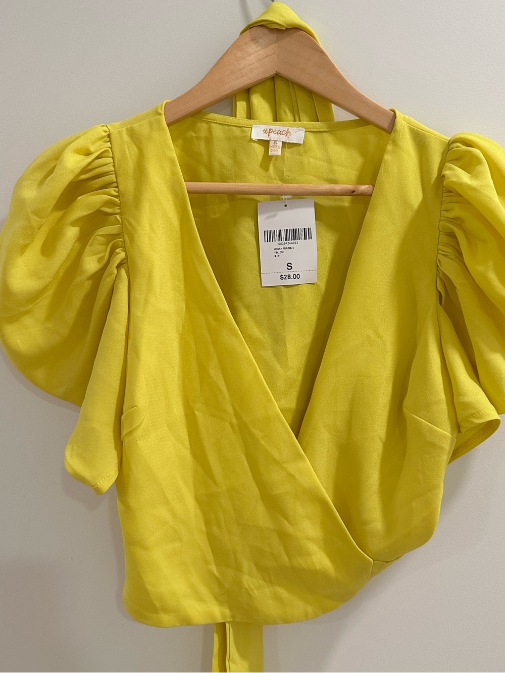 Forever 21 Bright Yellow Puff Sleeve Wrap Top